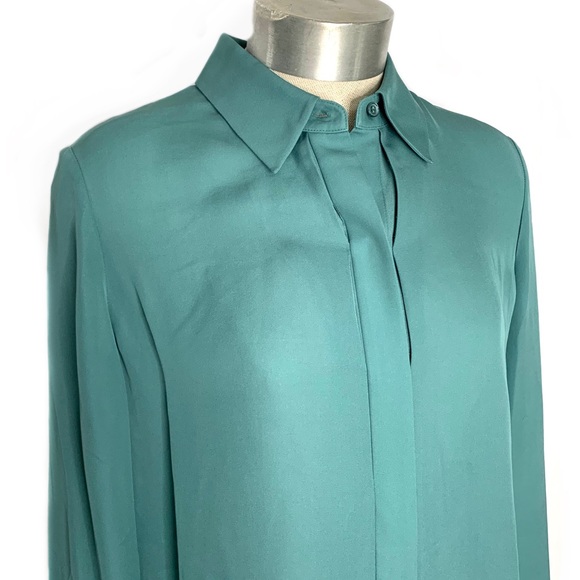 VINCE Sea Glass Long Sleeve Silk Blouse, Sz 6 - Picture 3 of 8